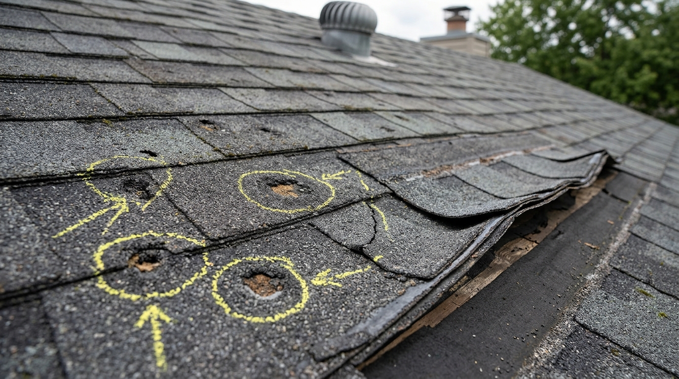 Hail and Wind Damage Roof Shingle Inspection
